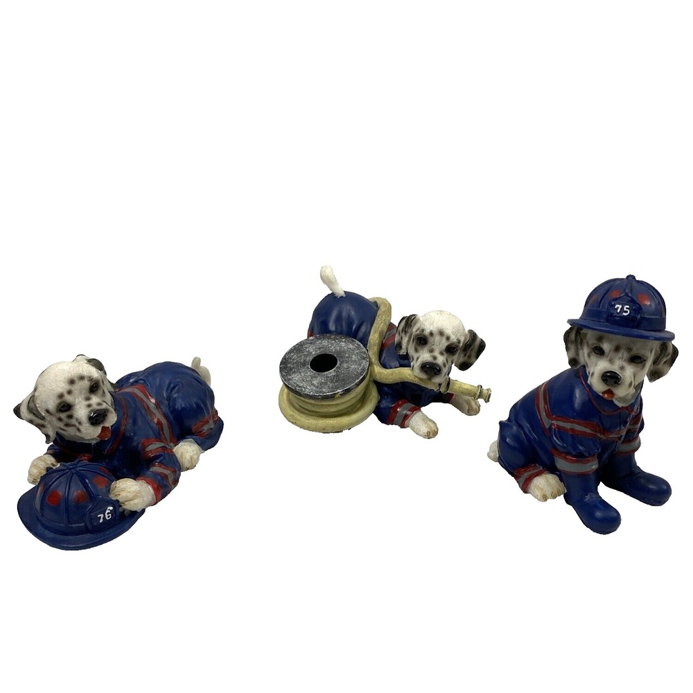 Set Of 3 Dalmation Dog Figurines Firehouse Mascots Home Interiors Kids Puppies‎